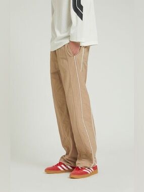 Pacsun Men's Tan Athletic Track Baggy Relaxed Pants Joggers Elastic Waist Khaki